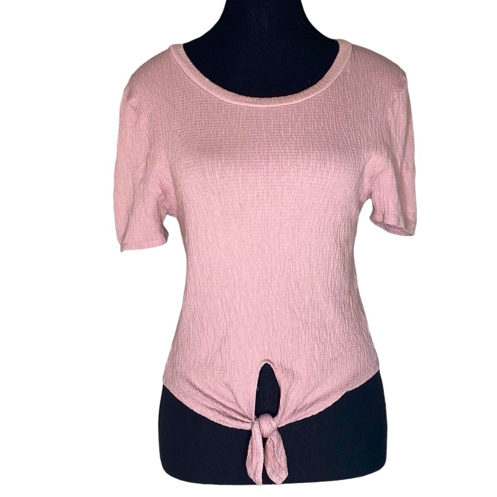 LOVE TREE Pale Pink Short Sleeve Crop Top Shirt Front Tie Size Medium